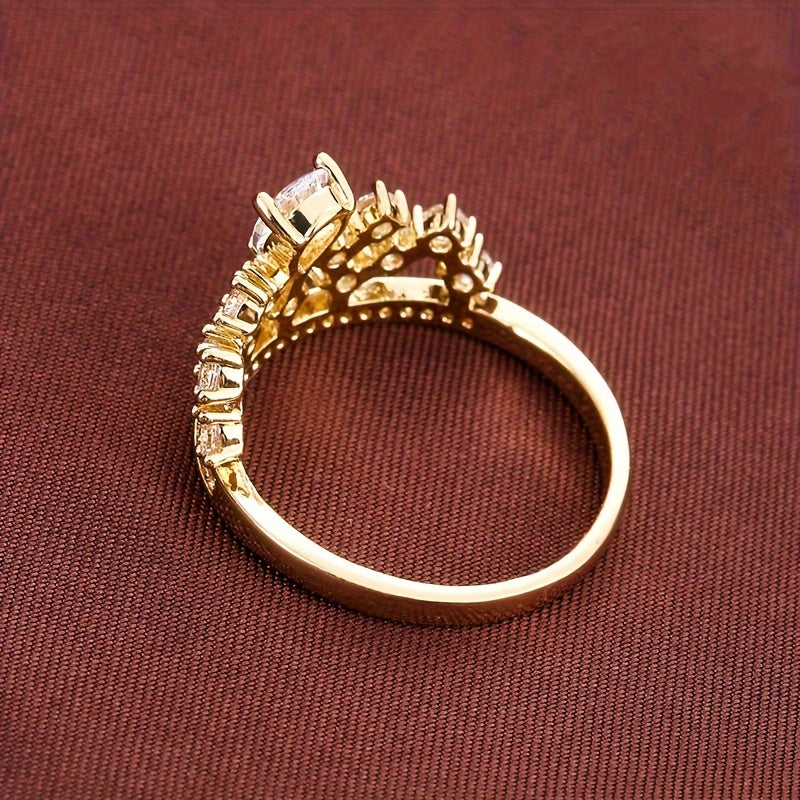 Elegant Ring Glittrande Krondesign Stenlagd Glänsande Zirconia Välj En Färg U Föredrar Matcha Dagliga Outfits Festtillbehör Present Till Din Drottning