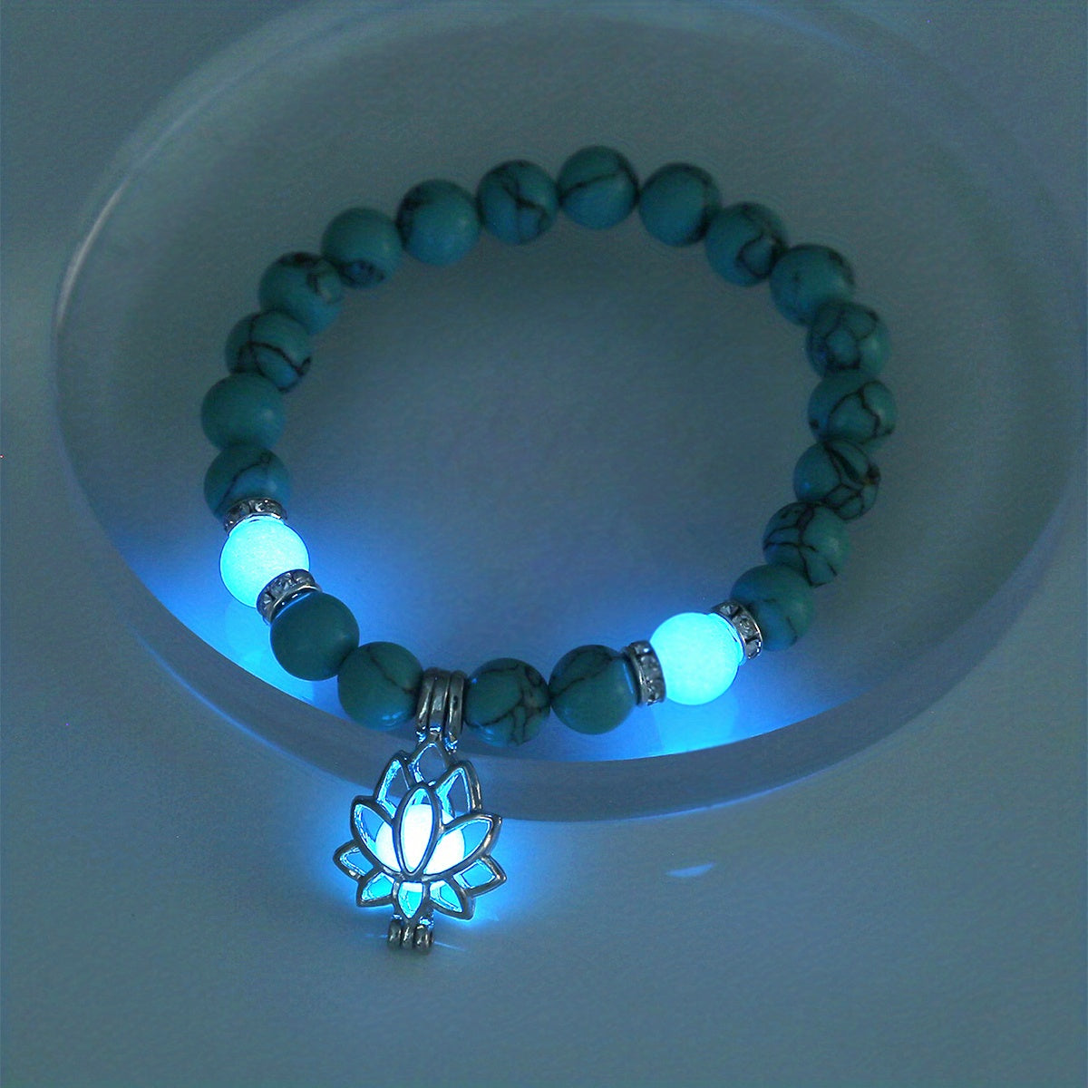 Yoga Turkos Lysande Lotus Armband För Män Kvinnor Tillbehör Yoga Smycken