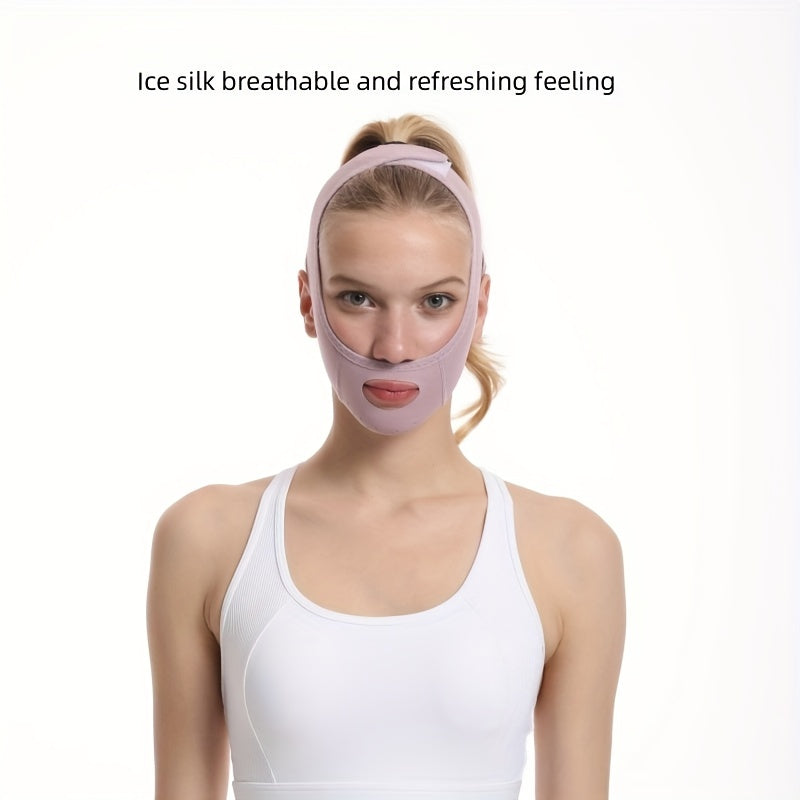 Andningsbar issilke Ansiktsbantning, V-Line Chin Cheek Lift Up Band för kvinnor, Haklyftsvård Viktminskning Anti Aging Bälten