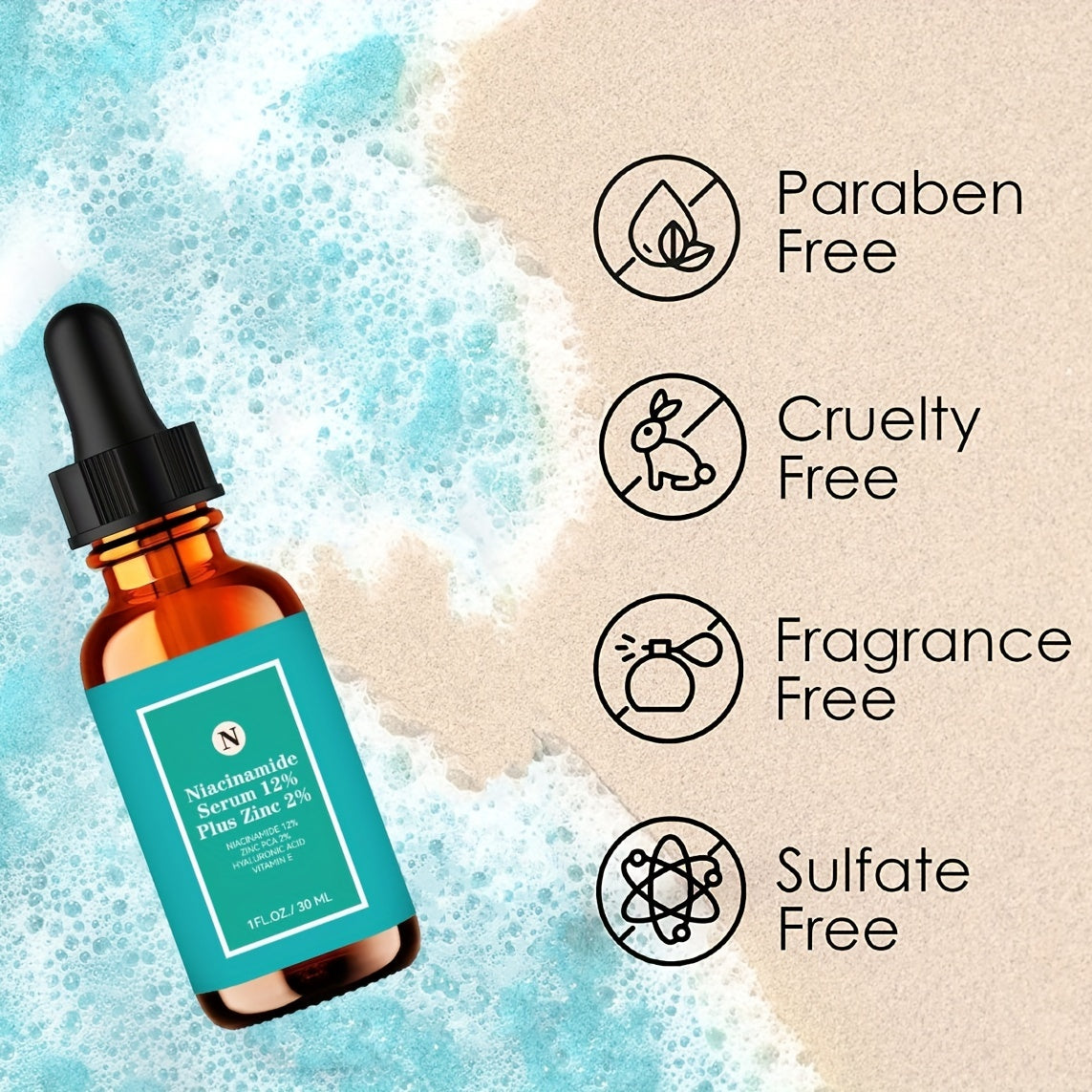 Niacinamid Serum 12% Plus Zink 2% Med Hyaluronsyra & Vitamin E, 1 Fl. Oz./30ml - Avancerad hudvårdslösning för strålande och ungdomlig hud