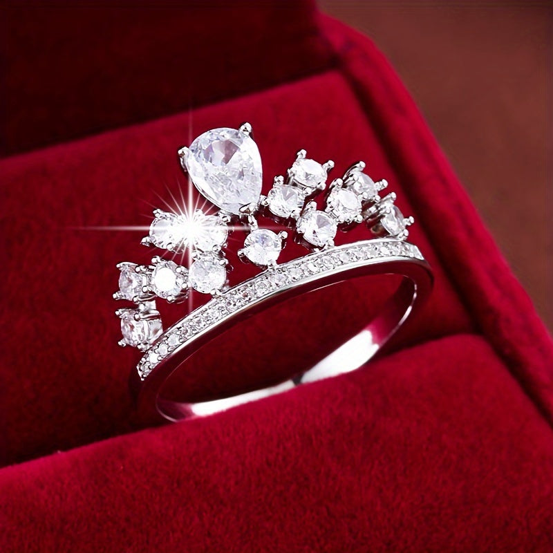 Elegant Ring Glittrande Krondesign Stenlagd Glänsande Zirconia Välj En Färg U Föredrar Matcha Dagliga Outfits Festtillbehör Present Till Din Drottning