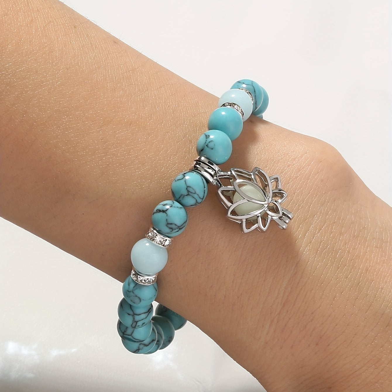 Yoga Turkos Lysande Lotus Armband För Män Kvinnor Tillbehör Yoga Smycken