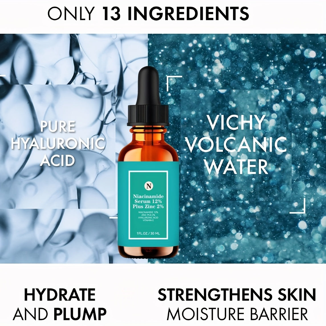 Niacinamid Serum 12% Plus Zink 2% Med Hyaluronsyra & Vitamin E, 1 Fl. Oz./30ml - Avancerad hudvårdslösning för strålande och ungdomlig hud