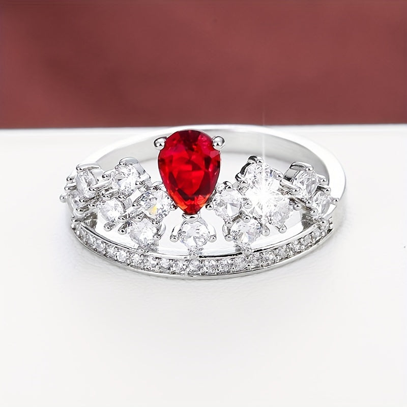 Elegant Ring Glittrande Krondesign Stenlagd Glänsande Zirconia Välj En Färg U Föredrar Matcha Dagliga Outfits Festtillbehör Present Till Din Drottning