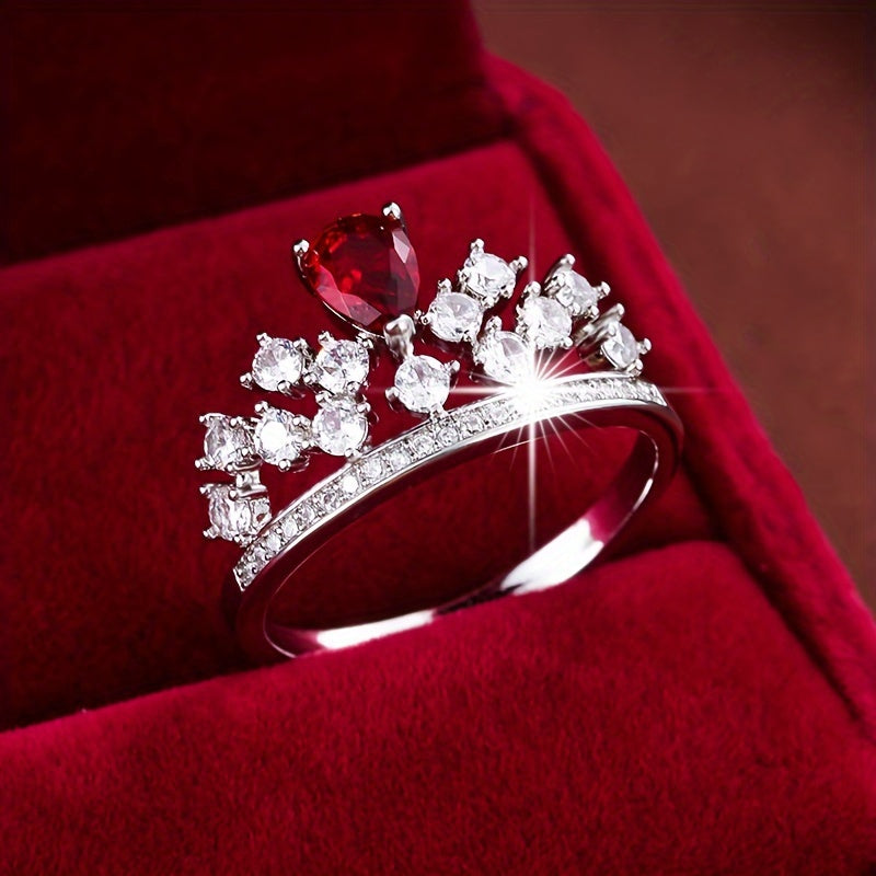 Elegant Ring Glittrande Krondesign Stenlagd Glänsande Zirconia Välj En Färg U Föredrar Matcha Dagliga Outfits Festtillbehör Present Till Din Drottning