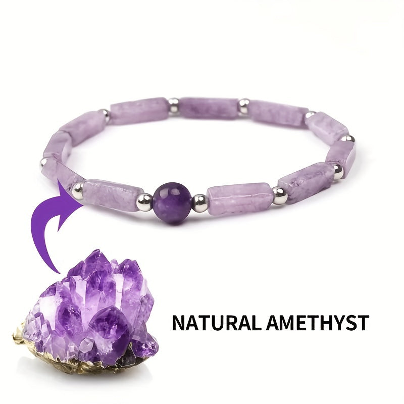1pc Naturlig Ametist Kroppsrenande Handarmband Stenenergiarmband Kvinnors Armband Lugnande Trötthetsbehandling Kristall