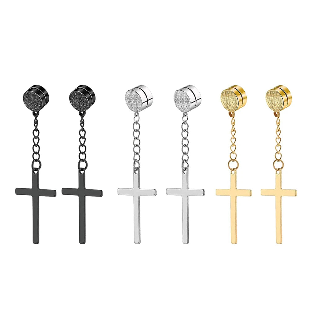WKOUD 2pcs Punk Mens Strong Magnet Magnetic Ear Stud Set Non Piercing Pendant Earrings Fake Earrings Boyfriend Lover Jewelry