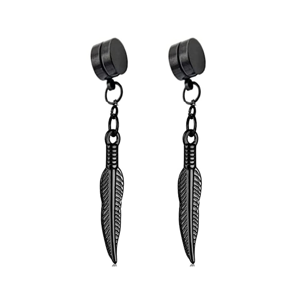 WKOUD 2pcs Punk Mens Strong Magnet Magnetic Ear Stud Set Non Piercing Pendant Earrings Fake Earrings Boyfriend Lover Jewelry