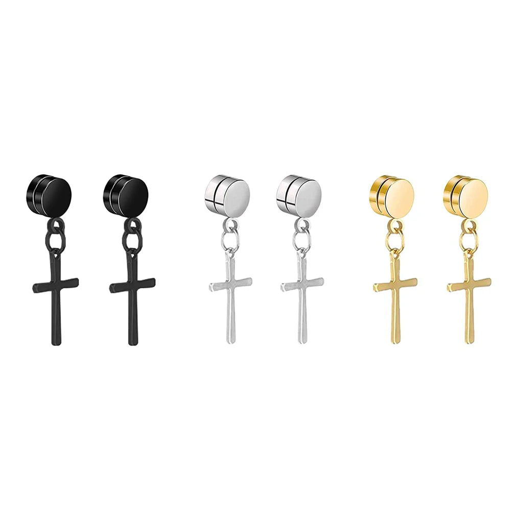 WKOUD 2pcs Punk Mens Strong Magnet Magnetic Ear Stud Set Non Piercing Pendant Earrings Fake Earrings Boyfriend Lover Jewelry