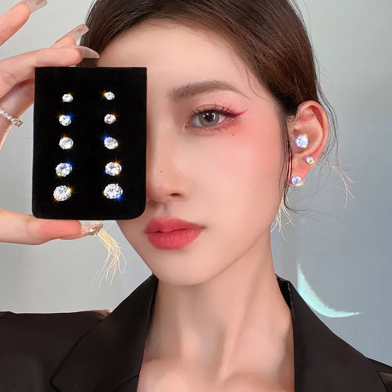 Fashion Elegant Crystal Magnetic Ear Clip For Women Luxury Big Zircon Round Love Heart Stud Earrings Without Piercing Jewelry