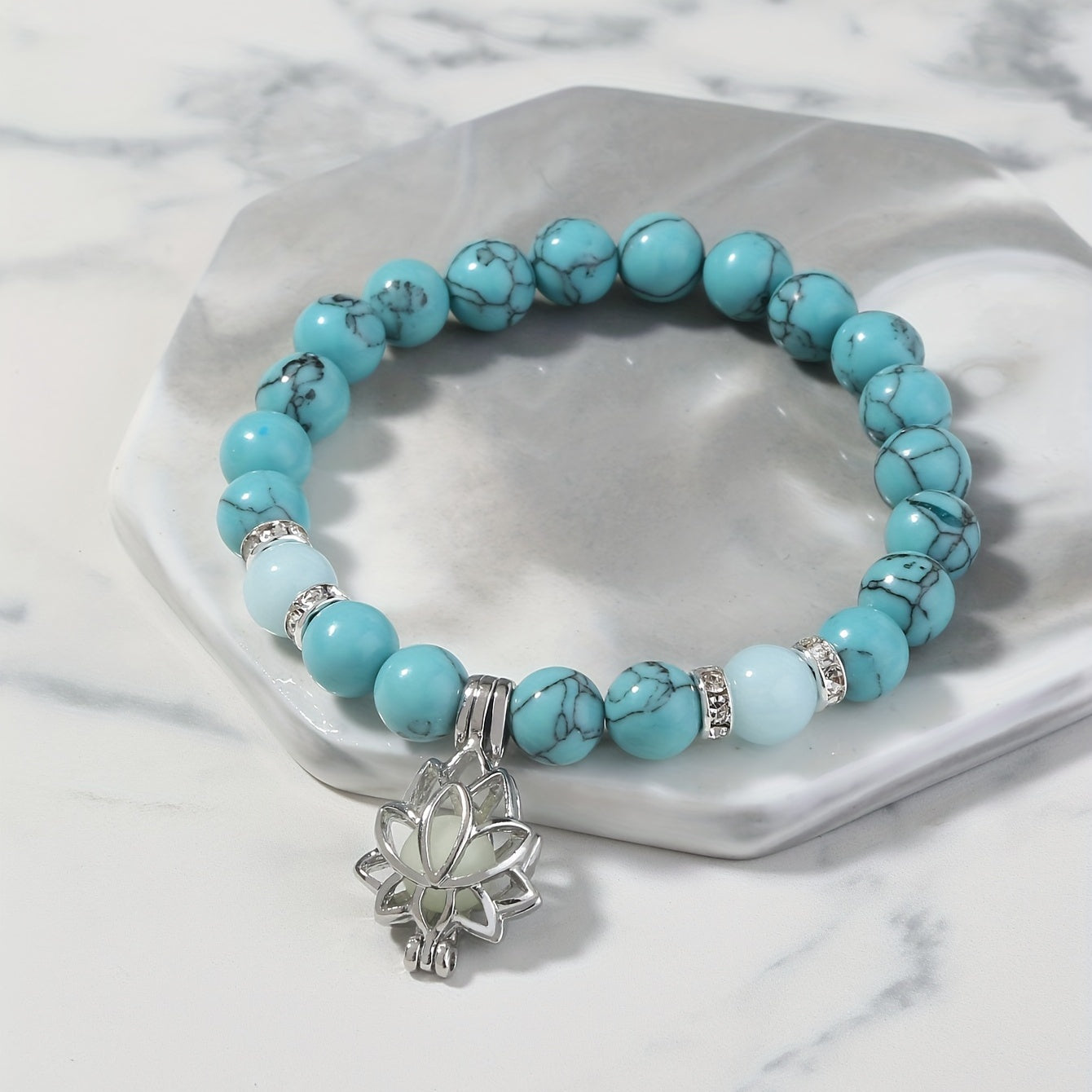 Yoga Turkos Lysande Lotus Armband För Män Kvinnor Tillbehör Yoga Smycken