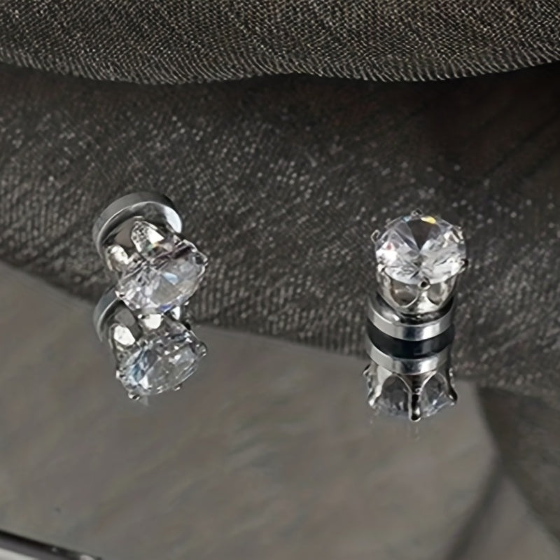 1 par magnetiska konstgjorda diamantörhängen för män, glänsande zirkonöronklämmor, smycketillbehör