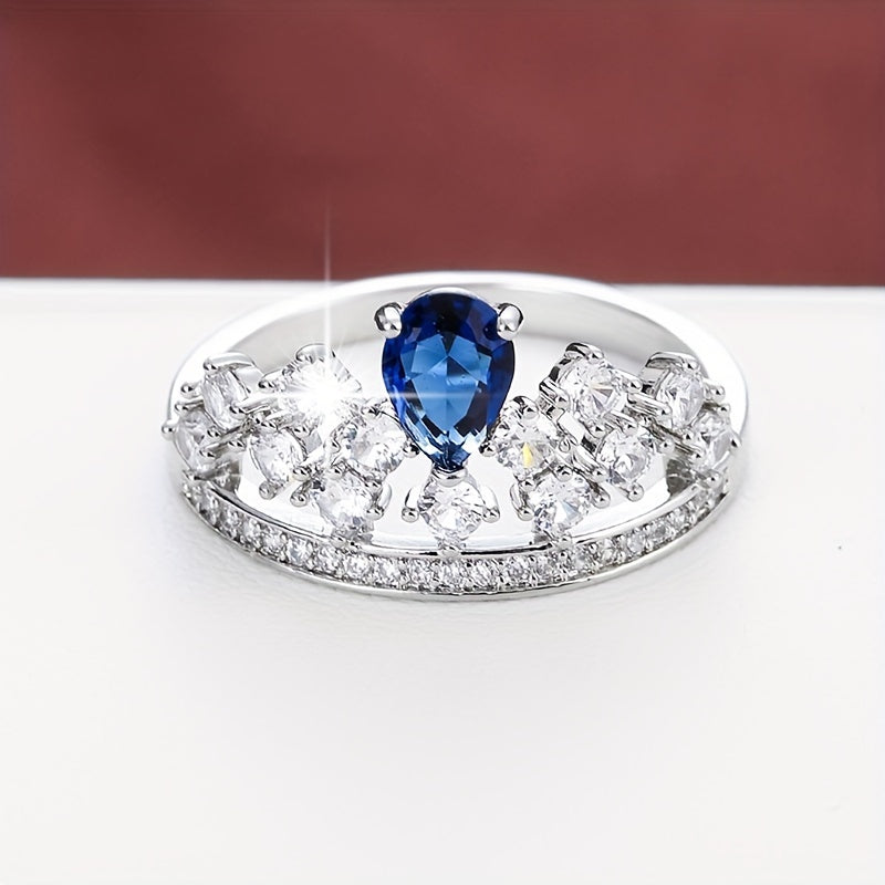 Elegant Ring Glittrande Krondesign Stenlagd Glänsande Zirconia Välj En Färg U Föredrar Matcha Dagliga Outfits Festtillbehör Present Till Din Drottning