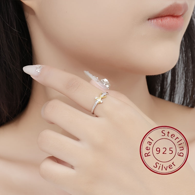 925 Sterling Silver Ring Trendig Infinity + Cross Design 14k Guldpläterad Asfalterad Glänsande Zirconia Smycken Av Hög Kvalitet Perfekt Alla Hjärtans Dag-present Till Henne