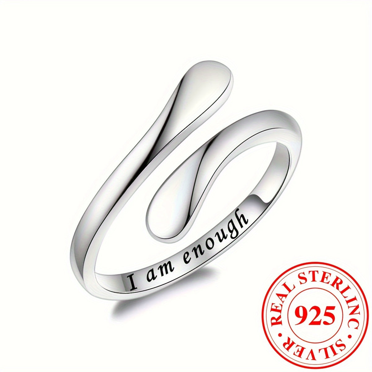 925 Sterling Silver Wrap Ring Snidade Bokstäver Inuti Lämplig För Män Och Kvinnor Symbol För Enkelhet Och Mode Högkvalitativ Justerbar Ring