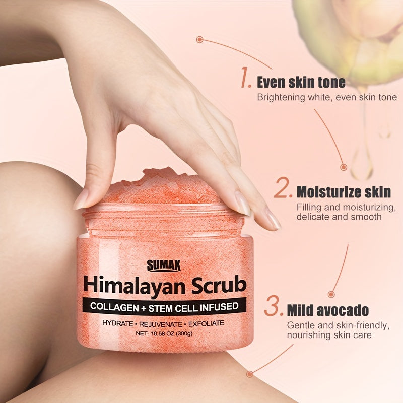 Uppiggande Himalayasalt och kolexfolierande kroppsskrubb, dubbelfunktionsskrubb med närande oljor, kollagen, eterisk olja av litchi och stamcellsteknologi för helkroppsvård - perfekt för ben, lår, rumpa och hudförnyelse 300 g