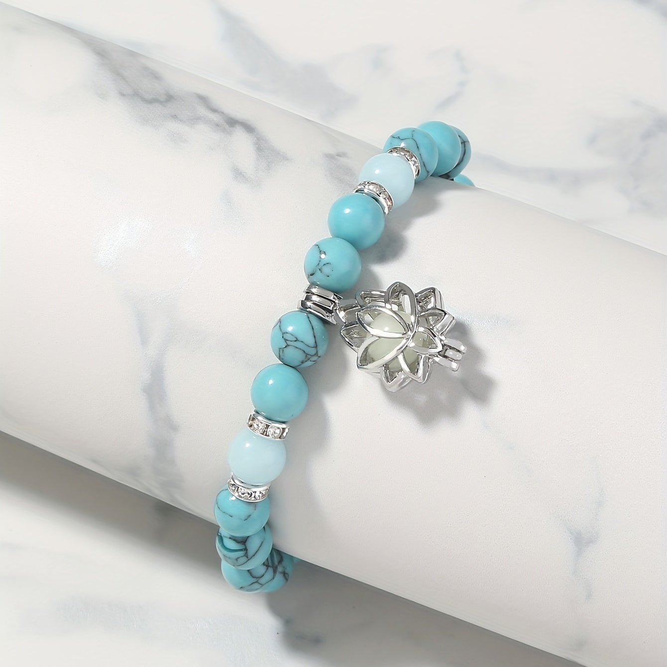 Yoga Turkos Lysande Lotus Armband För Män Kvinnor Tillbehör Yoga Smycken