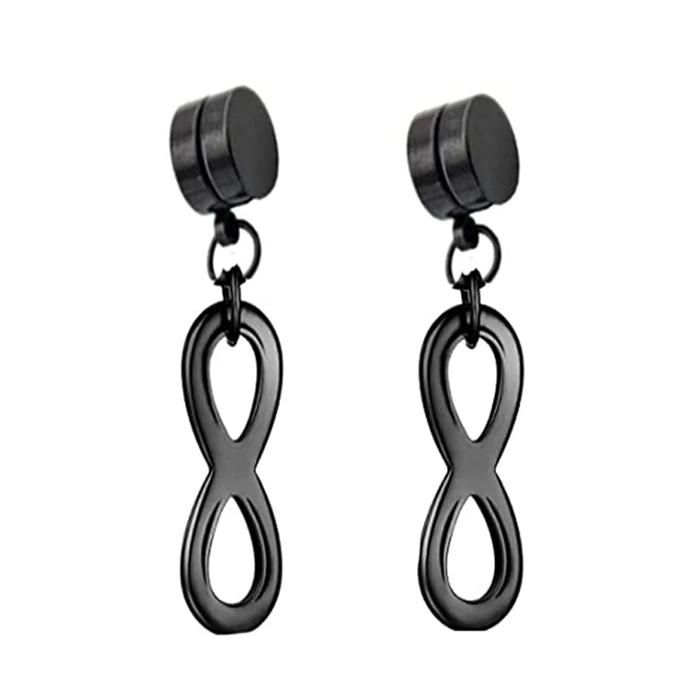 WKOUD 2pcs Punk Mens Strong Magnet Magnetic Ear Stud Set Non Piercing Pendant Earrings Fake Earrings Boyfriend Lover Jewelry
