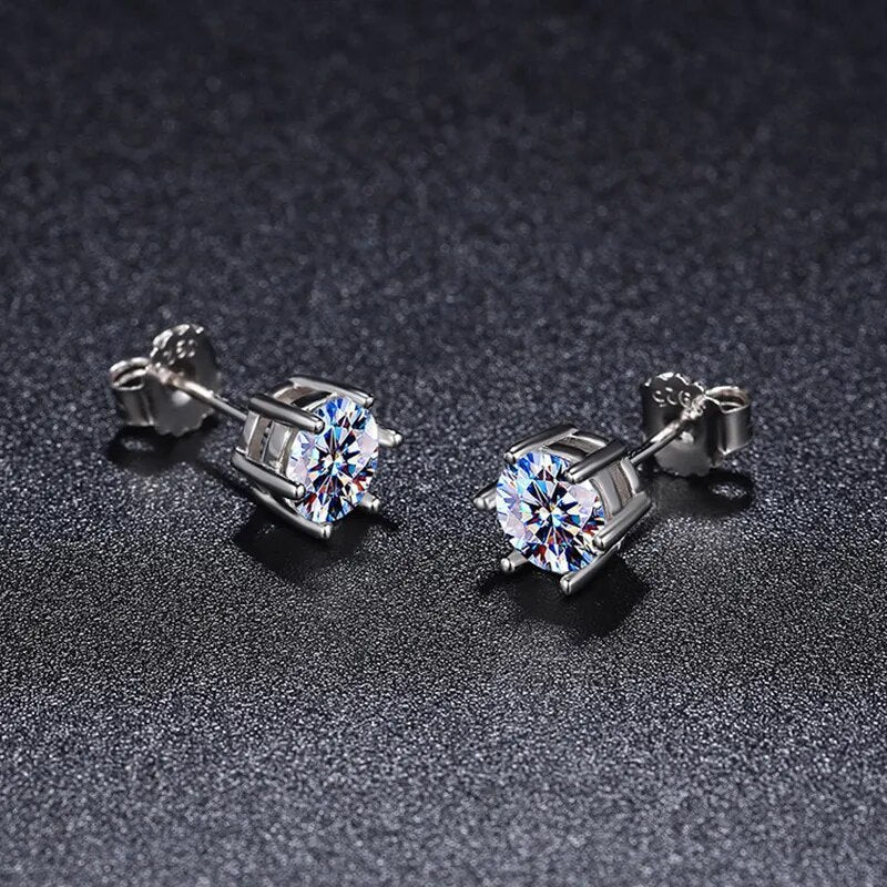 Real 1ct Round Moissanite Magnetic Earrings 925 Sterling Silver D Color VVS1 Moissaniten Stud Earirngs Women Pass Tester Gift
