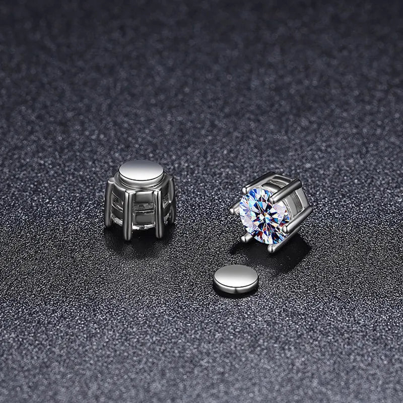 Real 1ct Round Moissanite Magnetic Earrings 925 Sterling Silver D Color VVS1 Moissaniten Stud Earirngs Women Pass Tester Gift