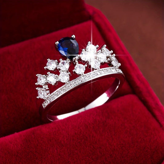 Elegant Ring Glittrande Krondesign Stenlagd Glänsande Zirconia Välj En Färg U Föredrar Matcha Dagliga Outfits Festtillbehör Present Till Din Drottning