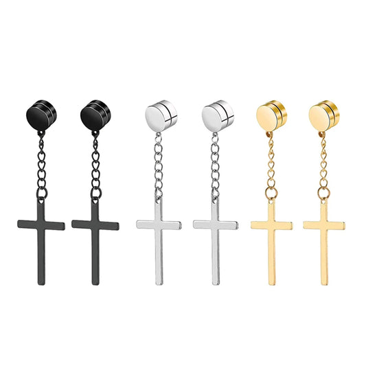 WKOUD 2pcs Punk Mens Strong Magnet Magnetic Ear Stud Set Non Piercing Pendant Earrings Fake Earrings Boyfriend Lover Jewelry