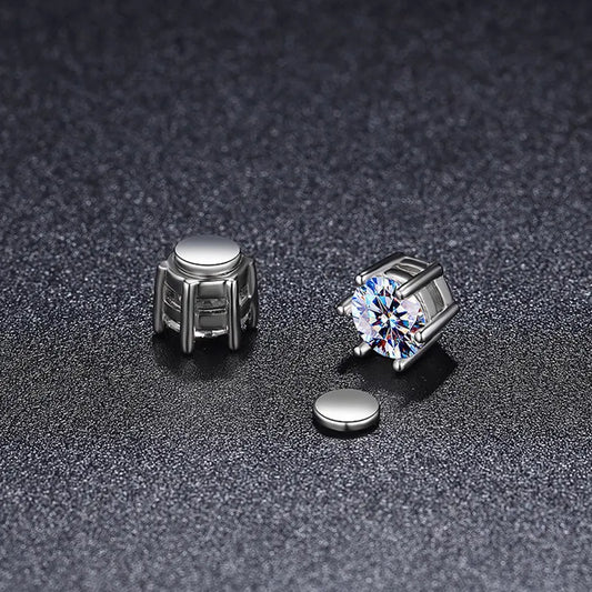 Real 1ct Round Moissanite Magnetic Earrings 925 Sterling Silver D Color VVS1 Moissaniten Stud Earirngs Women Pass Tester Gift