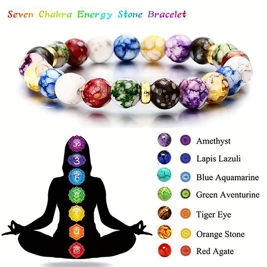 1st Seven Chakra Stones Yoga Balancing Energy Beads Armband, Volcanic Stone Armband Smycken Armband För Män Och Kvinnor